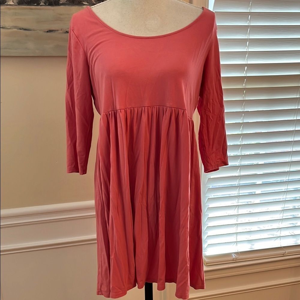Garnet Hill Coral Pink 3/4 Sleeve Dress
